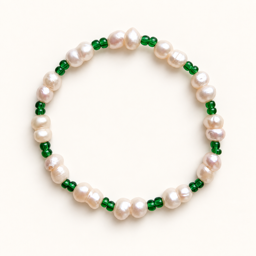 Mom Green Pearl Stretch Anklet