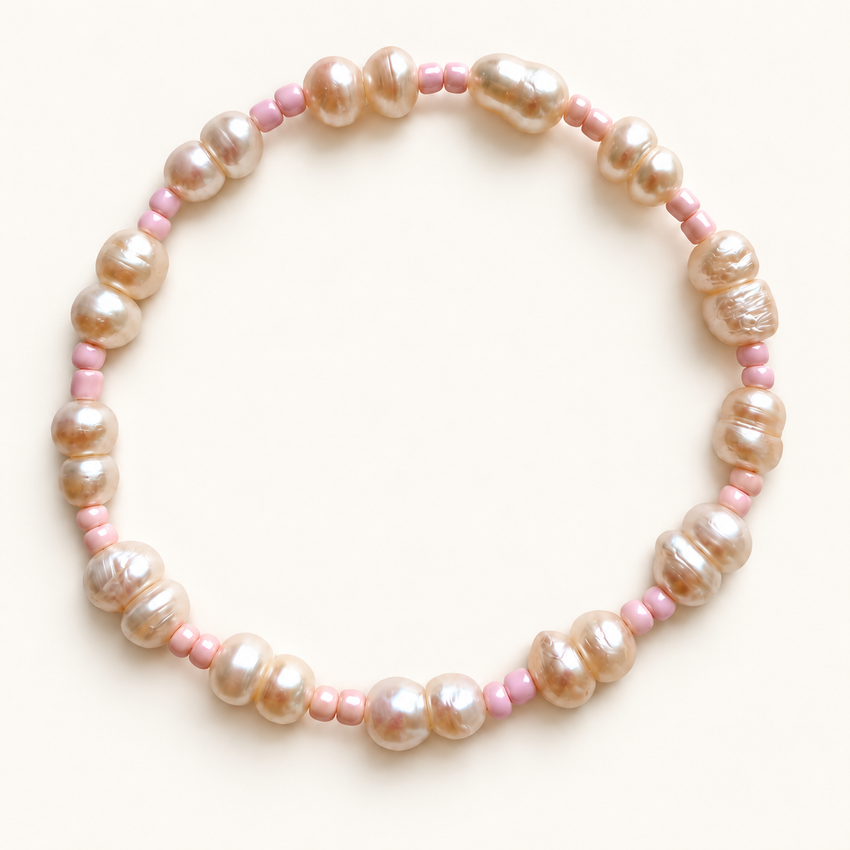 Mom Pink Duo Pearl Stretch Anklet